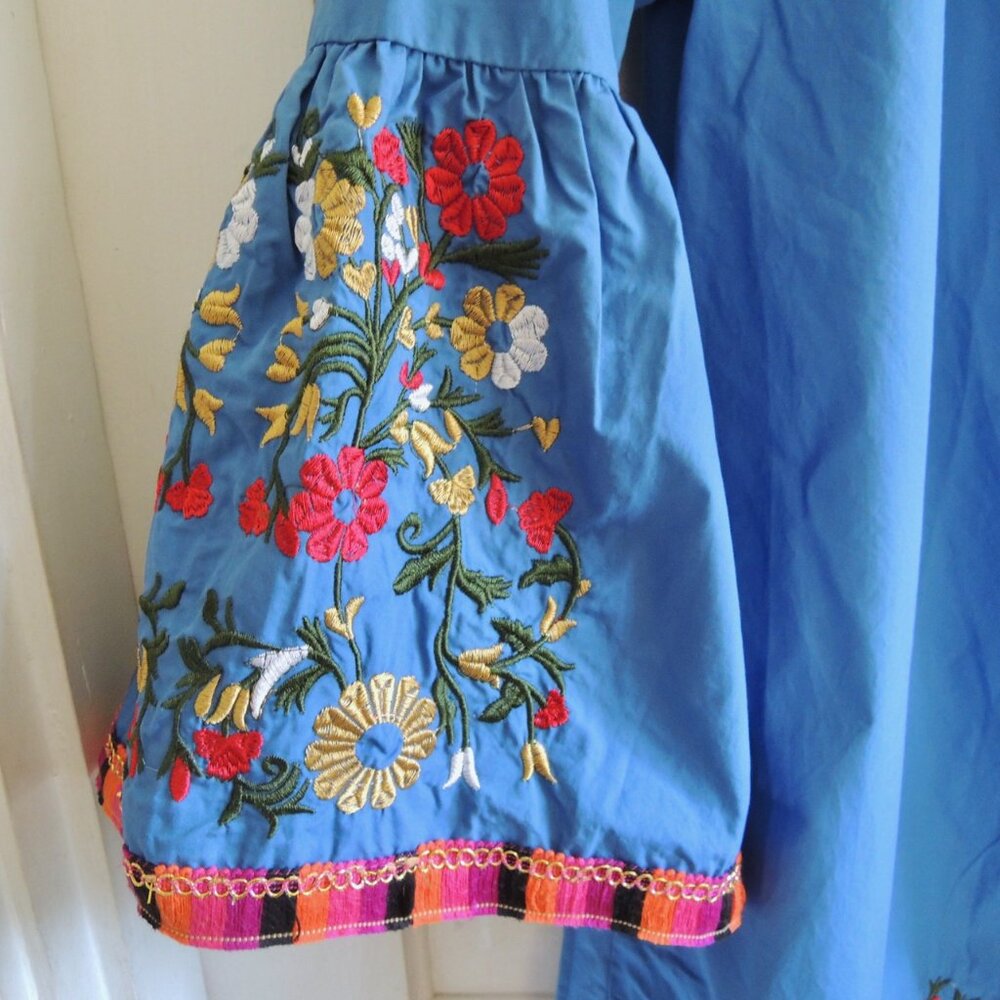 Velzera Royal Blue Embroidered Bell Sleeve Mini Dress Tunic S - Picture 7 of 10